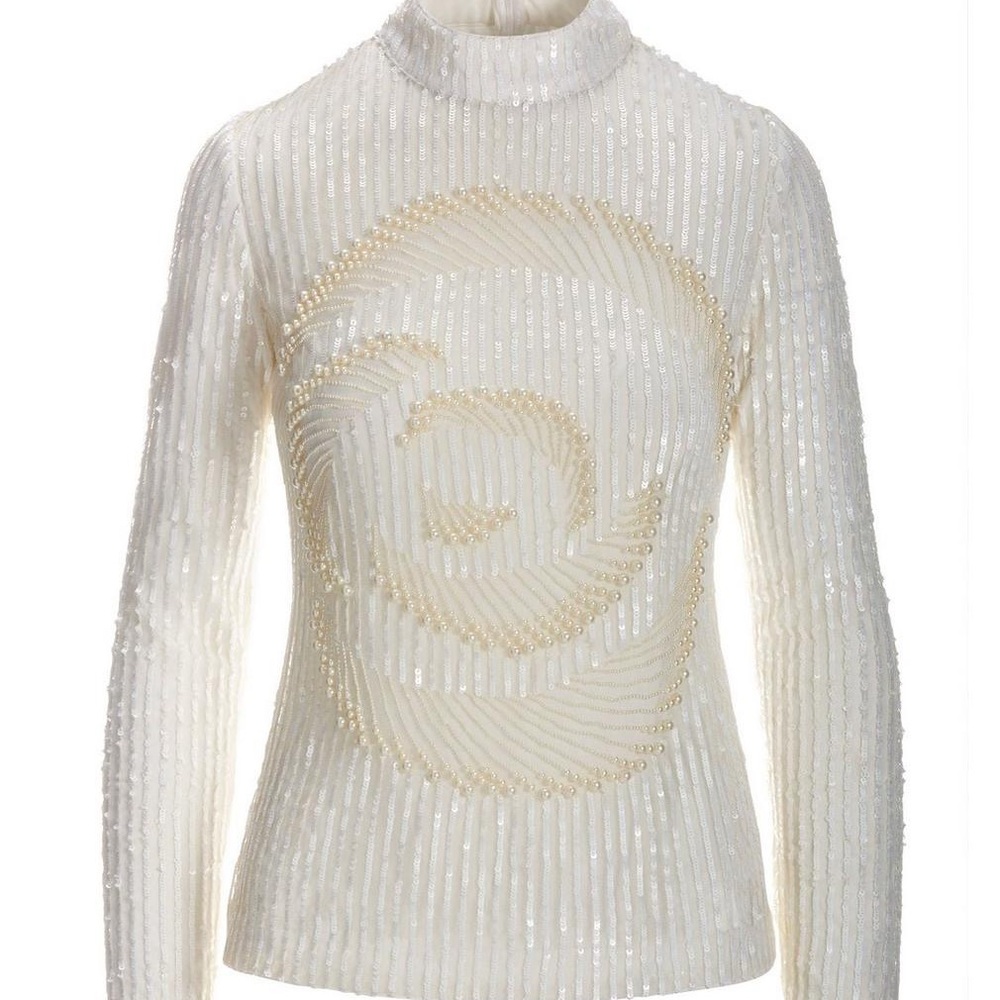 Boston Proper Pearl Embellished Mock-Neck Knit Top (371)